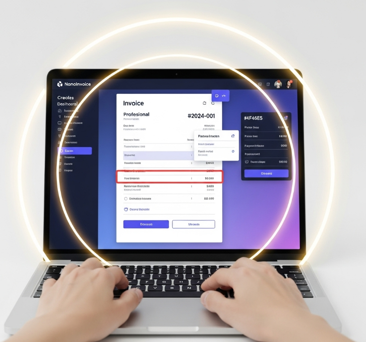 NanoInvoice dashboard fixing invoice mistakes that delay payments - adding due dates and payment links for Indian (UPI) and global clients